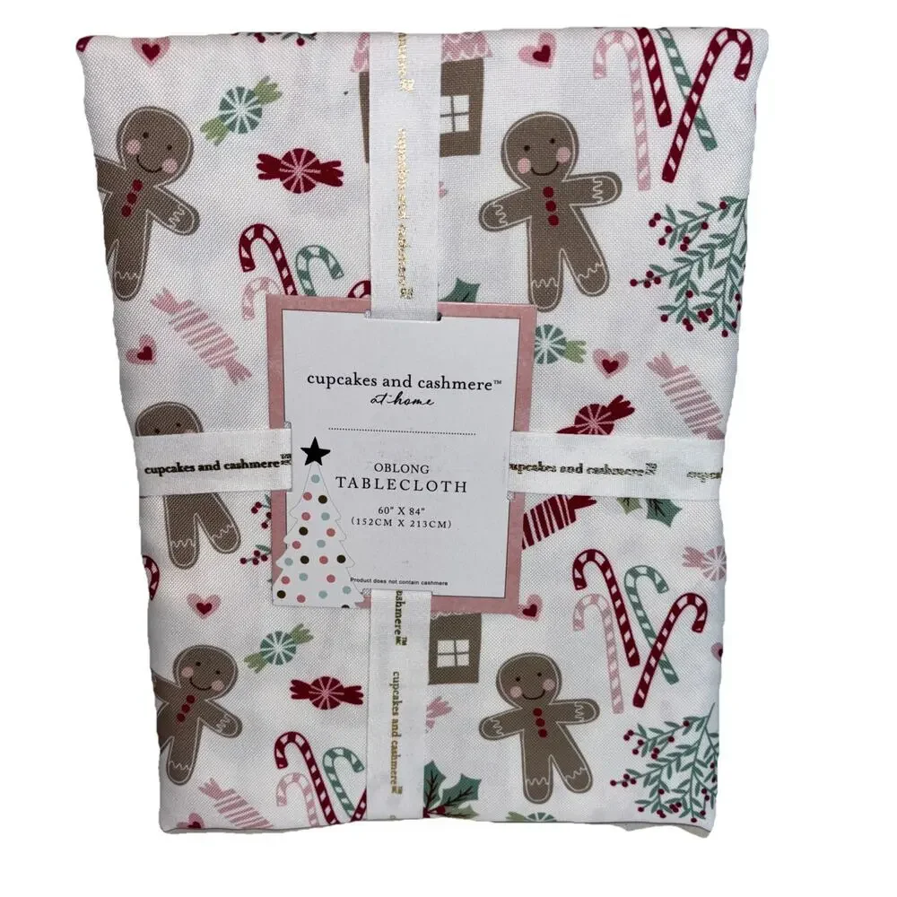 Cupcakes & Cashmere Gingerbread Oblong Christmas Holiday Tablecloth 60x84 NEW